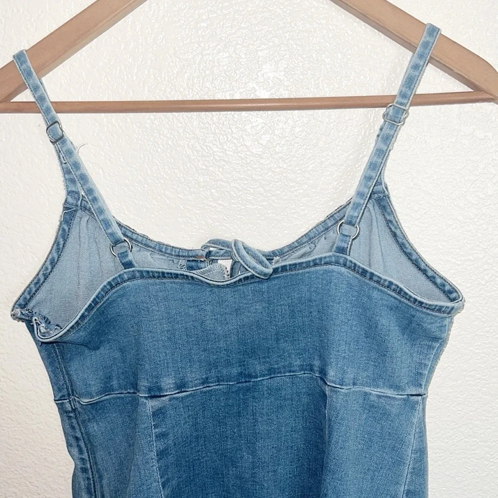 Hollister Chambray Tank Fitted Bodycon Tie Keyhole Front Pull On Mini Dress - Picture 6 of 10